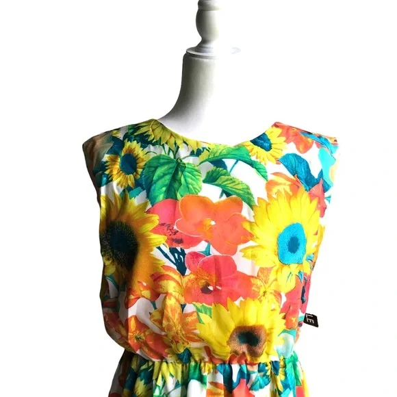 J. Taylor Ivory Orange/Yellow/Teal/Green Sleeveless Dress-Sz 12 NWT - Picture 2 of 3